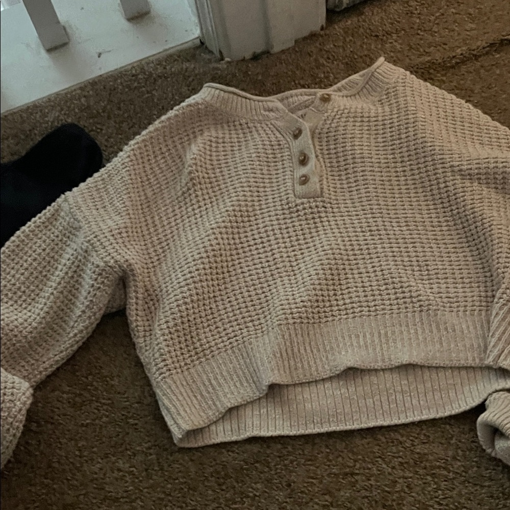 AEROSOLES Cream Waffle Knit Pullover